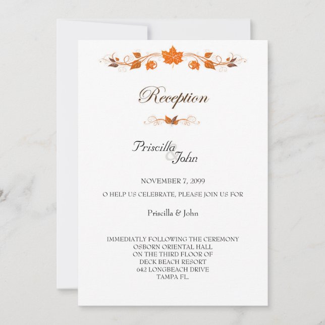 Invitation Réception de mariage, Feuilles d'automne thème (Devant)