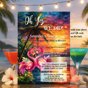 Invitation Réception de mariage flamant tropical coloré Photo