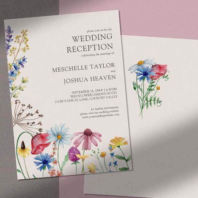 Invitation Réception De Mariage fleur sauvage Uniquement Pays (Reception only wedding invitation with natural border of watercolor wildflowers)