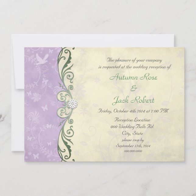 Invitation Réception de mariage fleuri jaune lavande (Devant)