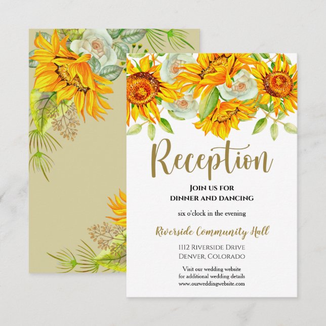 Invitation Réception de mariage fleurie de tournesol Insertio (Devant / Derrière)