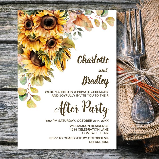 Invitation Réception de mariage fleurie de tournesol rustique (Créateur téléchargé)