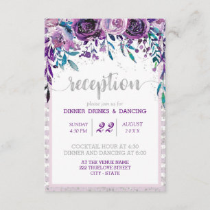 Invitation Réception de mariage fleurs violettes et argent