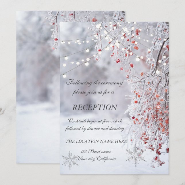 Invitation Réception de mariage flocons de neige de Winter Wo (Devant / Derrière)
