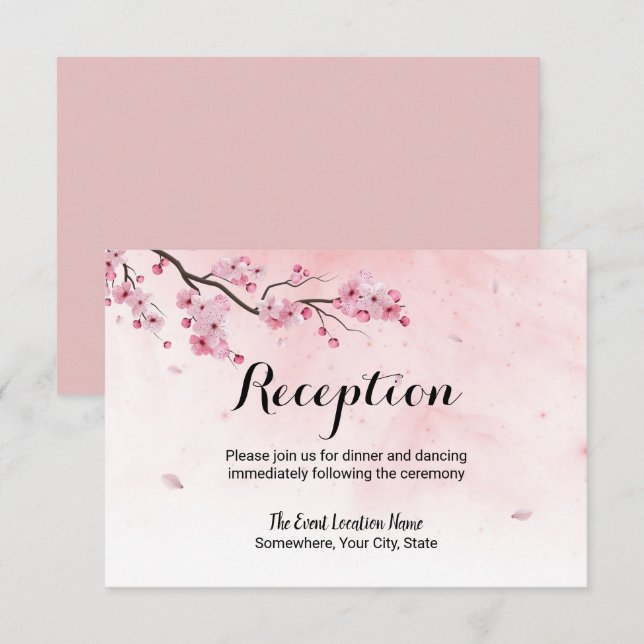 Invitation Réception de mariage floral à l'aquarelle Cerisier (Devant / Derrière)