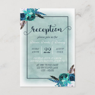 Invitation Réception de mariage floral aquarelle bleu marine