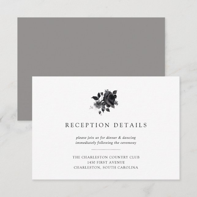 Invitation Réception de mariage floral aquarelle Bouquet Noir (Devant / Derrière)