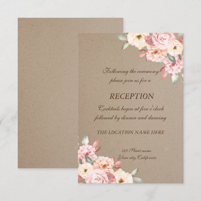 Invitation Réception de mariage floral chic rustique (Devant / Derrière)