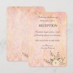 Invitation Réception de mariage floral en marbre rose chic él