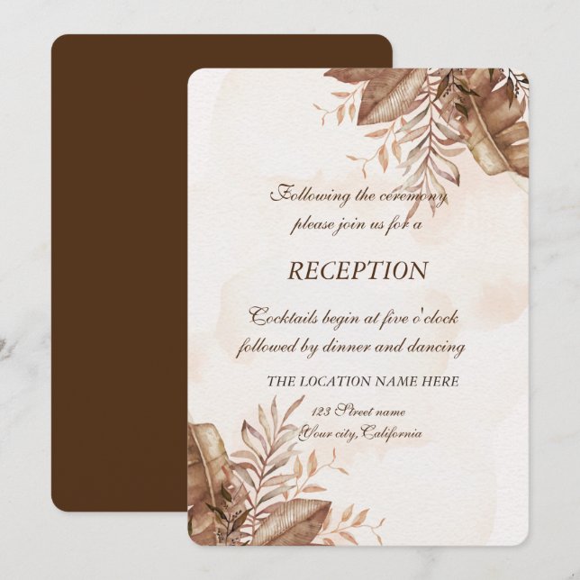 Invitation Réception De Mariage Floral Exotique D'Automne (Devant / Derrière)