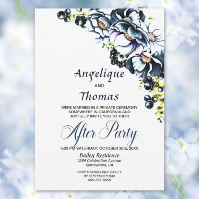 Invitation Réception de mariage floral gris bleu (Créateur téléchargé)