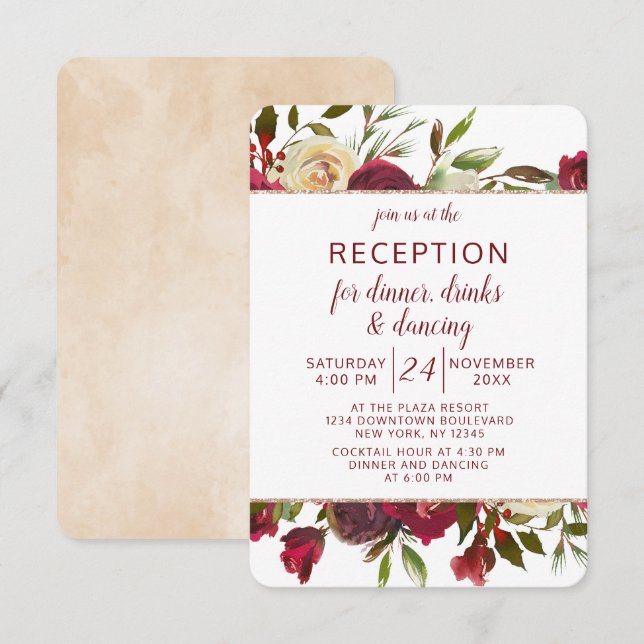 Invitation Réception de mariage floral hivernal de Mistletoe  (Devant / Derrière)