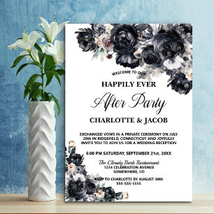Invitation Réception de mariage Floral Noir