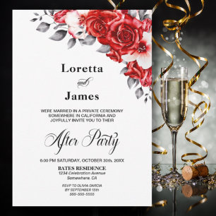 Invitation Réception De Mariage Floral Rose Rouge