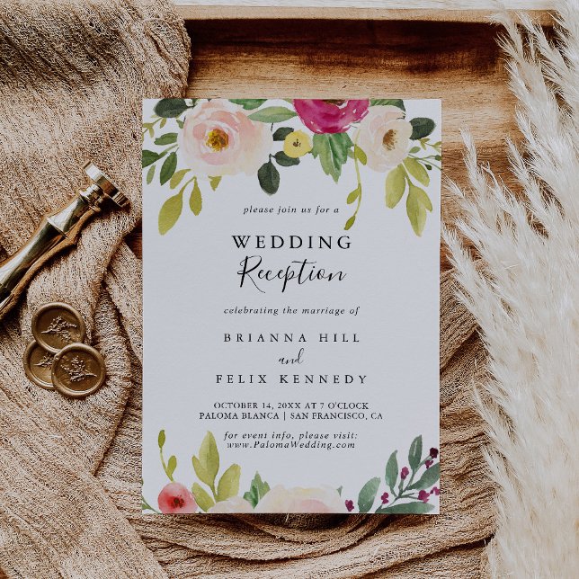 Invitation Réception de mariage floral rose verdoyant (Créateur téléchargé)