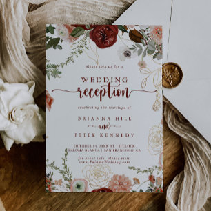 Invitation Réception De Mariage Floral Rustique Or