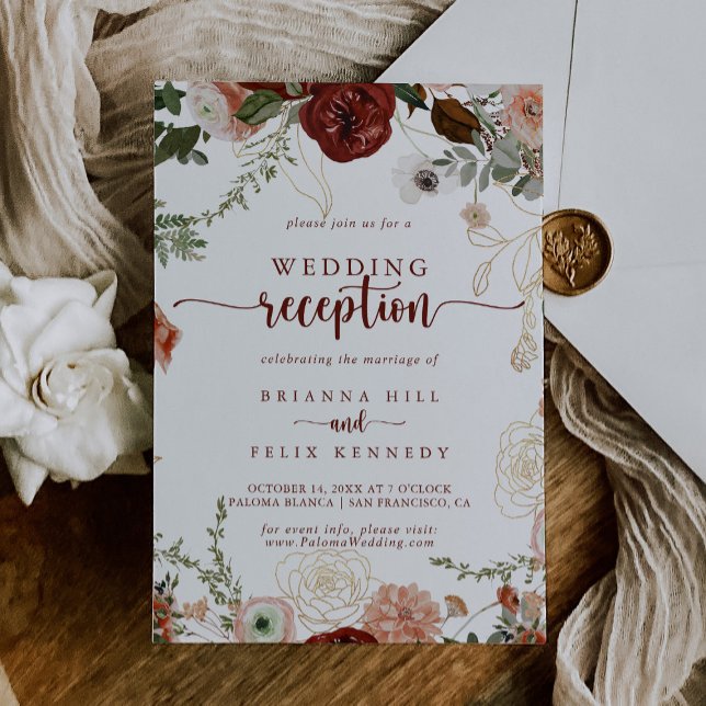 Invitation Réception De Mariage Floral Rustique Or (Créateur téléchargé)
