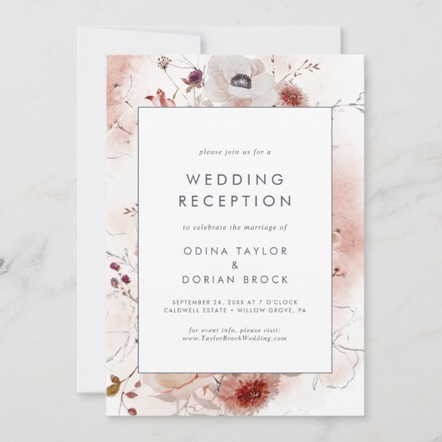 Invitation Réception de mariage floral simple (Devant)