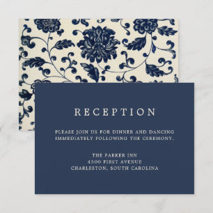 Invitation Réception de mariage floral vintage Navy et crèm