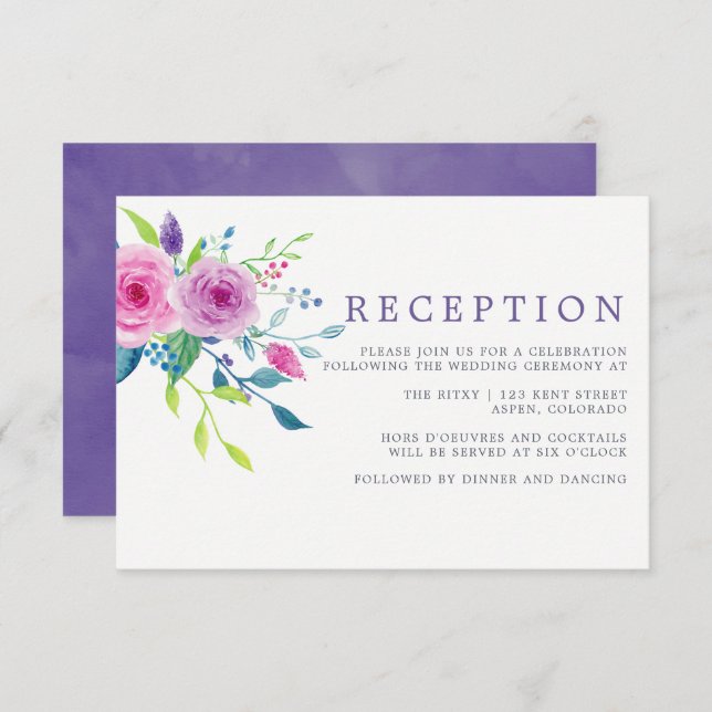 Invitation Réception de mariage florale aquarelle rose blush (Devant / Derrière)