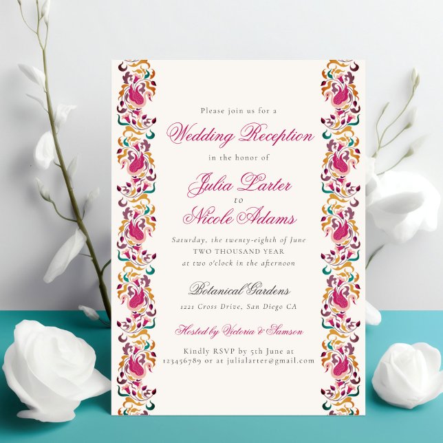 Invitation Réception de mariage florale Classique Pearl Swan (Créateur téléchargé)