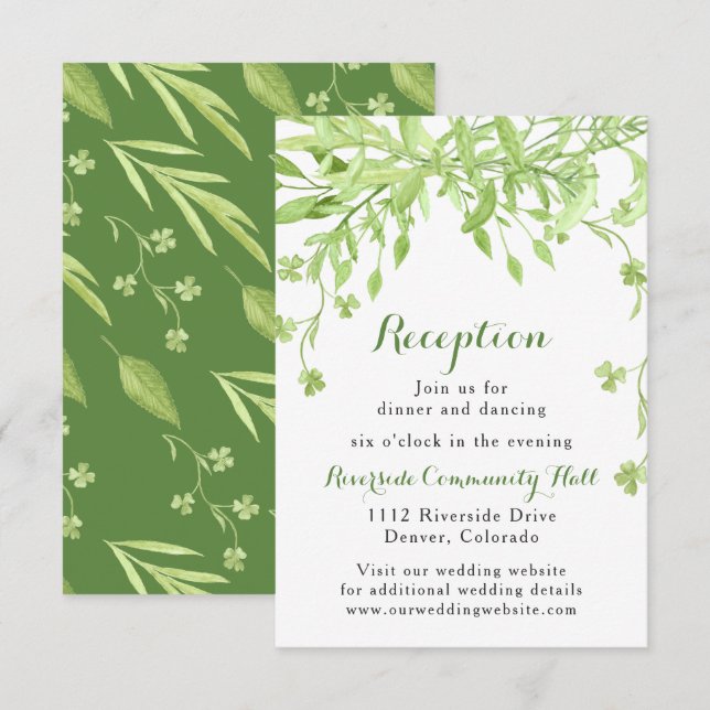 Invitation Réception de mariage florale en trèfle vert (Devant / Derrière)