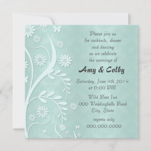 Invitation Réception de mariage florale et damassée sarcelle