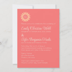 Invitation Réception de mariage florale moderne corail et pêc