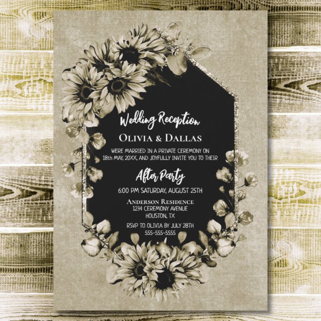 Invitation Réception de mariage florale tournesol de campagne (Créateur téléchargé)