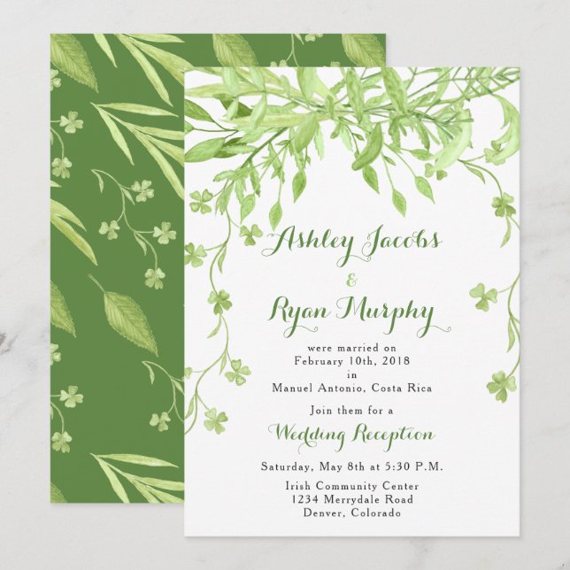 Invitation Réception De Mariage Florale Verdure Uniquement (Devant / Derrière)