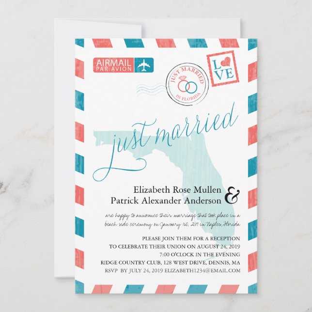 Invitation Réception de mariage Florida Antique Airmail (Devant)