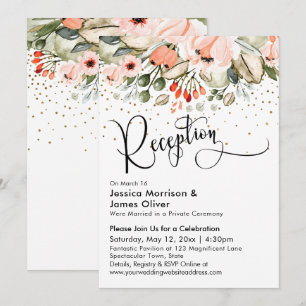Invitation Réception de mariage flush Floral Faux Gold Confet