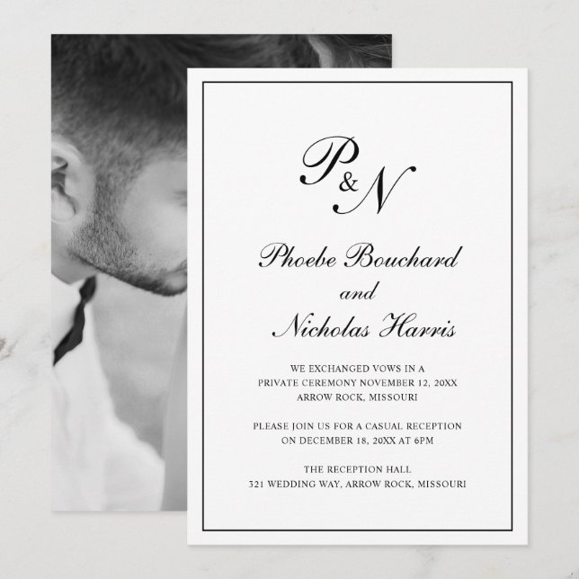 Invitation Réception de mariage formelle avec photo de monogr (Devant / Derrière)