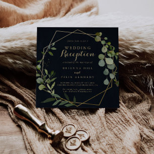 Invitation Réception de mariage géométrique bleu or vert
