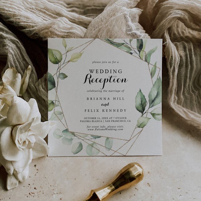 Invitation Réception de mariage géométrique élégant doré avec (Créateur téléchargé)