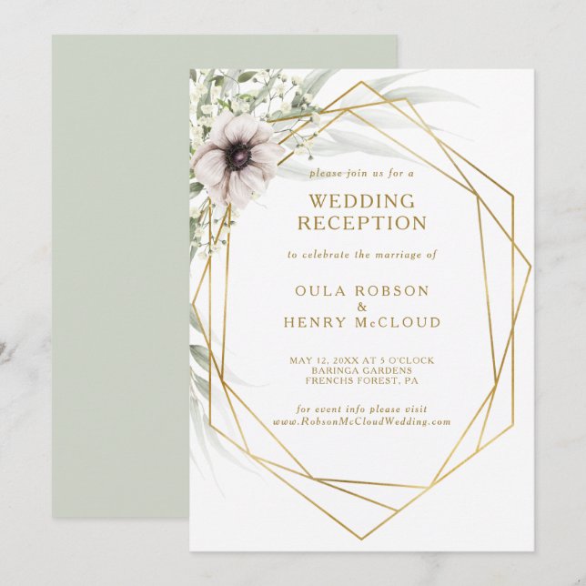 Invitation Réception de mariage géométrique Eucalyptus Gold (Devant / Derrière)
