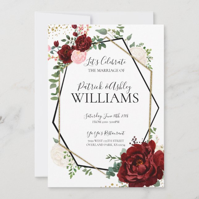 Invitation Réception de mariage géométrique moderne Gold et M (Devant)