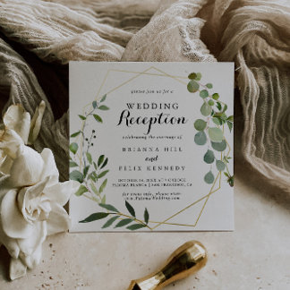 Invitation Réception de mariage géométrique vert tropical or