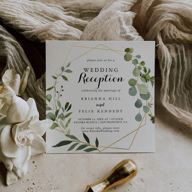Invitation Réception de mariage géométrique vert tropical or (Créateur téléchargé)