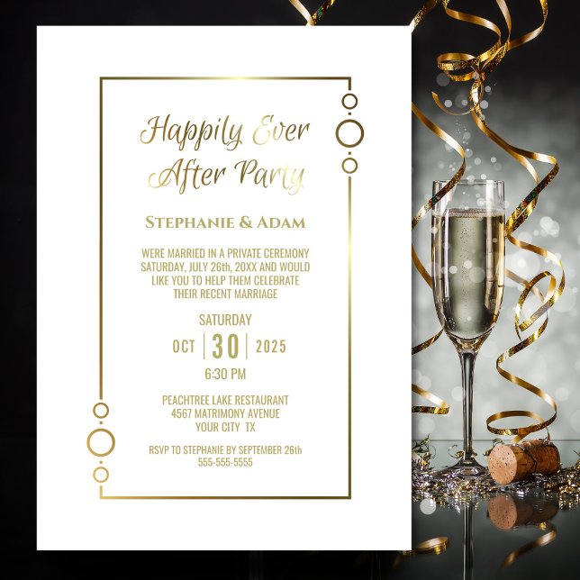 Invitation Réception de mariage Gold White Happily Ever After (Créateur téléchargé)