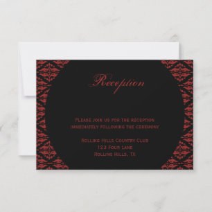 Invitation Réception de mariage gothique rouge et noir Damas