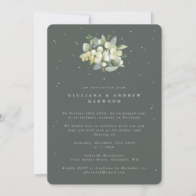 Invitation Réception de mariage Green Snowberry+Eucalyptus (Devant)