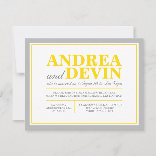 Invitation Réception de mariage gris et jaune seulement Invit (Devant)