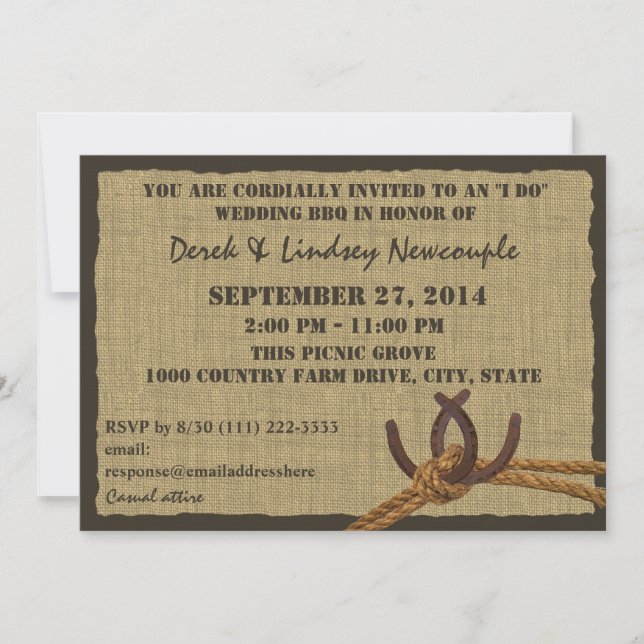 Invitation Réception de mariage Horseshoes and Rope BBQ