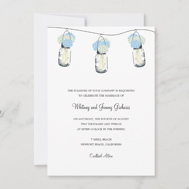 Invitation Réception de mariage Hydrangea & Mason Jar (Devant)