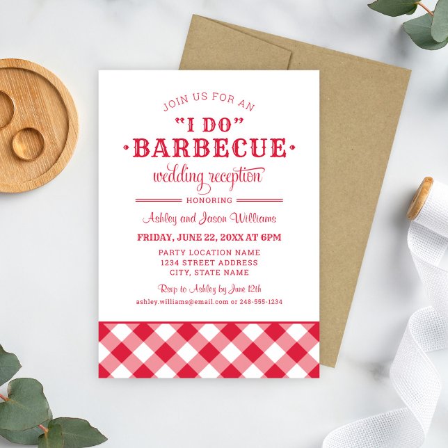 Invitation Réception de mariage I Do BBQ Red Gingham (Créateur téléchargé)