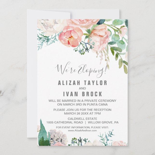 Invitation Réception de Mariage Intime avec des Fleurs de Piv (Devant)