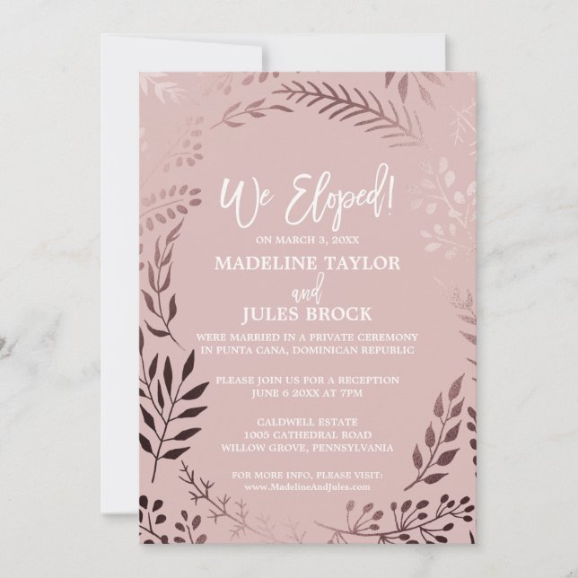 Invitation Réception de Mariage Intime Élégante Rose Gold et  (Devant)