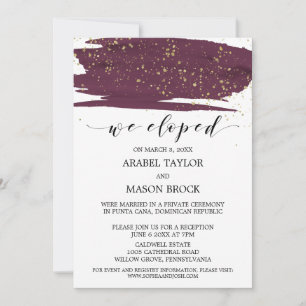 Invitation Réception de mariage intime Marsala et Or aquarell