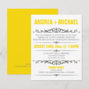 Invitation Réception de mariage jaune et gris seulement Invit